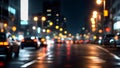 City street traffic lights out of focus. Bokeh for wallpaper background. Generative AI Royalty Free Stock Photo