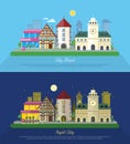 City Street Vector Illustration at Day and Night Royalty Free Stock Photo