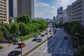 A city street at Yasukuni avenue in Tokyo daytime wide shot