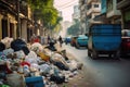 City streets drowning in waste, urgent global garbage crisis. Overflowing containers beg for action