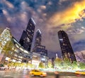 City streets and lights at night near Columbus Circle, New York Royalty Free Stock Photo