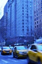 City Streets NYC Yellow Taxi Cab Busy Street Traffic Cars Royalty Free Stock Photo