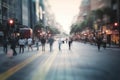 city streets people walking through traffic, blurred by hurried pace.dynamic energy of metropolis
