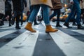 City stride Diverse feet cross paths in a lively pedestrian scene
