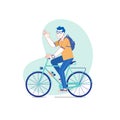 City style man riding on a bicycle.Vector line drawing flat illustration