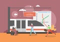 City subway station. People waiting for train on platform, flat vector illustration Royalty Free Stock Photo