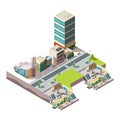 City subway. Urban landscape infrastructure with buildings and cross section railway metro vector low poly isometric