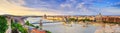 City summer landscape, panorama, banner - top view of the historical center of Budapest with the Danube river Royalty Free Stock Photo