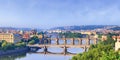 City summer landscape, panorama, banner - top view of the historical center of Prague with the Vltava river and bridges Royalty Free Stock Photo