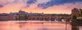 City summer landscape at sunset, panorama, banner - view of the Charles Bridge and castle complex Prague Castle in the historical Royalty Free Stock Photo