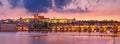 City summer landscape at sunset, panorama, banner - view of the Charles Bridge and castle complex Prague Castle in the historical Royalty Free Stock Photo