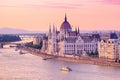 City summer landscape at sunset - top view of the historical center of Budapest with the Danube river Royalty Free Stock Photo