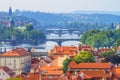 City summer landscape - top view of bridges over the River Vltava in the historical center of Prague Royalty Free Stock Photo