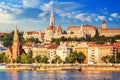 City summer landscape - view of the Buda Castle with Matthias Church over the Danube river in Budapest Royalty Free Stock Photo