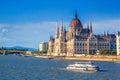 City summer sunset landscape - view of the Hungarian Parliament Building and Danube river in the historical center of Budapest Royalty Free Stock Photo