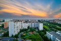 The City at sunset, beautiful yellow clouds, Moscow, Russia