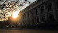 City sunset. Moscow Varvarka street. Time lapse with fast moving people and cars.