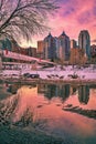 City Sunset Puddle Reflections Royalty Free Stock Photo