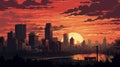 City Sunset: Rich Tonal Palette And Midwest Gothic Concept Art