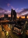 City at the sunset with twilight sky background landscape with building and street light foreground