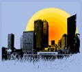 City with sunset. Vector.