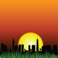 City and the sunset vector silhouette