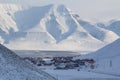 The city is surrounded by mountains. Longyearbyen, Spitsbergen