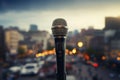 City talk Hand and microphone combine for impactful urban communication Royalty Free Stock Photo