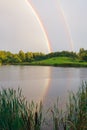 City Talsi, Latvia. Rainbow over the lake