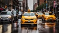 The City Taxi and cars in street traffic in City. Rain in The City. Generative AI Royalty Free Stock Photo