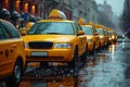 City taxi fleet parked neatly in a row, ready for service Royalty Free Stock Photo