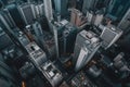 City Top View of Skyscrapers Building by drone . Aerial view cityscape flying above development buildings, energy power