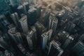 City Top View of Skyscrapers Building by drone . Aerial view cityscape flying above development buildings, energy power