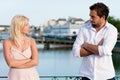 City tourism - couple in vacation having discussio