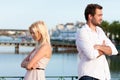 City tourism - couple in vacation having discussio