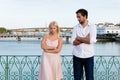 City tourism - couple in vacation having discussio Royalty Free Stock Photo