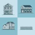 City town house architecture object building set. Royalty Free Stock Photo