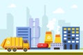 City town infrastructure buildings and factories car vector