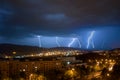 City town night storm lighting thunderstorm Royalty Free Stock Photo