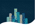 City, town night winter snow panorama. Royalty Free Stock Photo