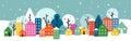 City, town winter snow panorama. Houses scenery. Vectro paper cut illustration Royalty Free Stock Photo