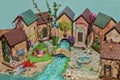 City of toy buildings . beautiful toy castle . paper mache houses. Royalty Free Stock Photo