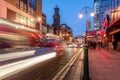 City traffic on Broad Street, Birmingham, at dusk