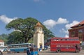 City traffic, Clock tower Roundabout and police station in downtown Kandy, Royalty Free Stock Photo