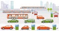 City with traffic, electric cars, rapid transit, panorama, information illustration