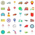 City traffic icons set, cartoon style Royalty Free Stock Photo