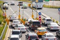 City traffic, traffic jams, a stream of cars. Traffic jam. A lot of cars. Machines without movement. Russia, St. Petersburg June Royalty Free Stock Photo