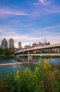 City Train Crossing A Bridge In Calgary Royalty Free Stock Photo