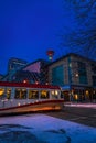 City Train Travelling Through Downtown Calgary At Night Royalty Free Stock Photo