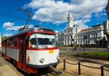 Tram on Arad town hall square Royalty Free Stock Photo